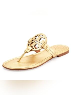 Tory Burch Miller Metallic Gold Pebbled Leather Sandals Size 9.5